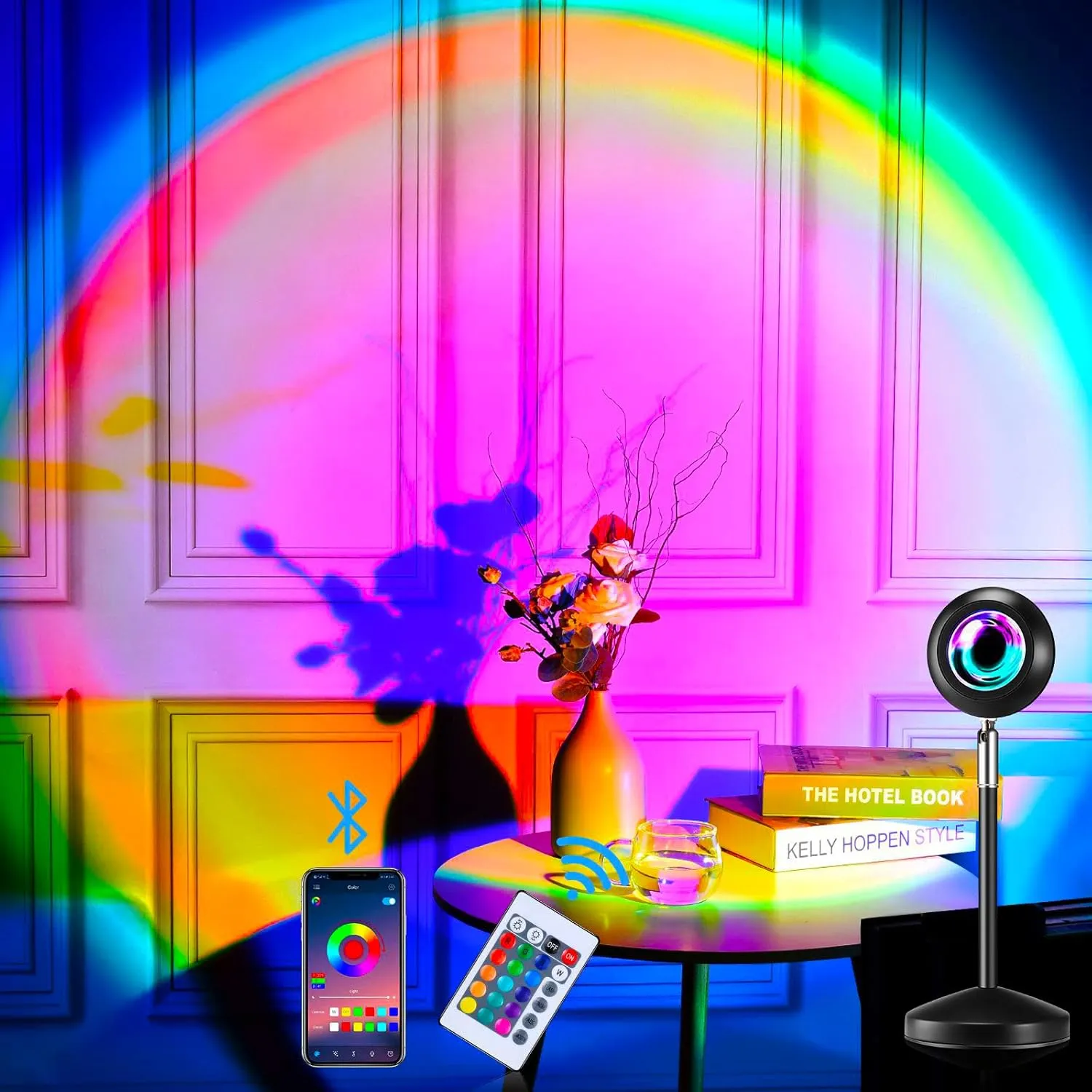 Sunset Lamp Projection, Sunset Light 16 Colors with Remote and App Control, 180 Degree Rotation Color Changing Rainbow Night Light for Bedroom Photography Live Broadcast Party Christmas