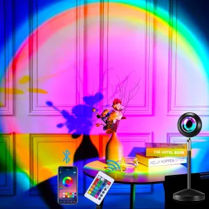Sunset Lamp Projection, Sunset Light 16 Colors with Remote and App Control, 180 Degree Rotation Color Changing Rainbow Night Light for Bedroom Photography Live Broadcast Party Christmas