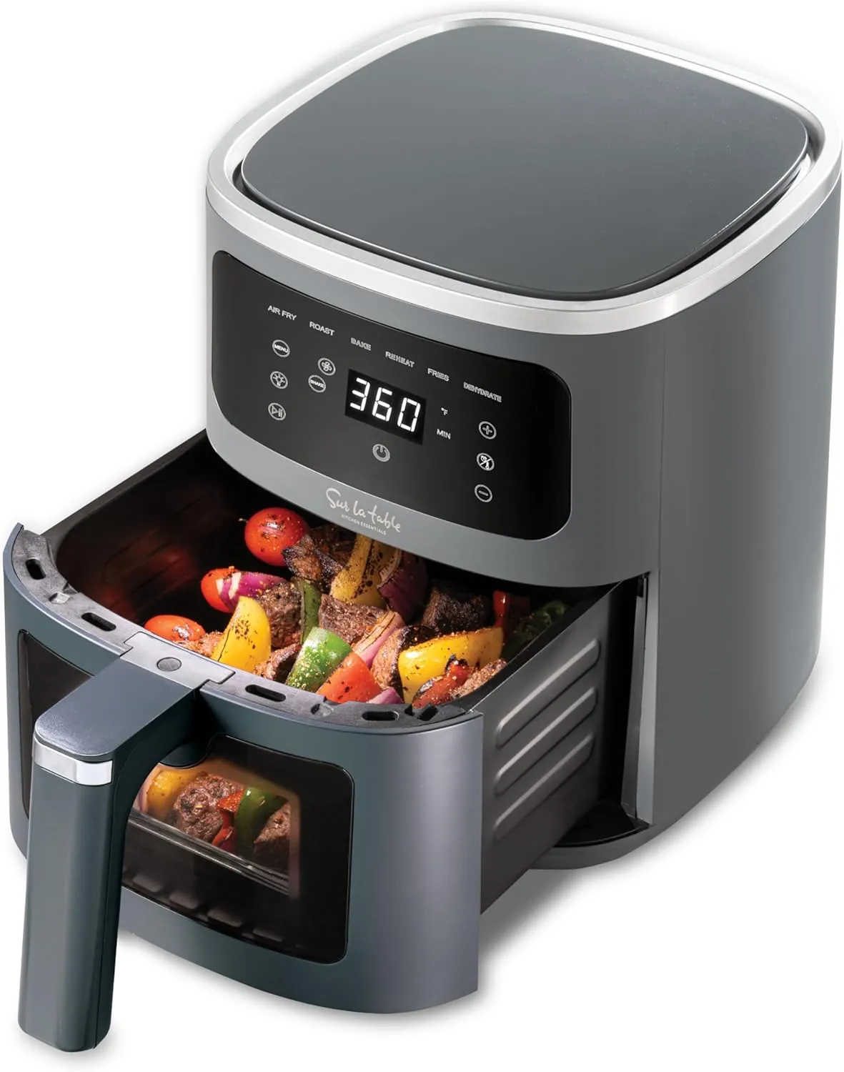 Sur La Table Compact 4.2 Quart Air Fryer with Viewing Window - Digital LED Touchscreen Display with 6-Presets Including Chicken, Fries, Fish, Meat, Veggies, 1300W