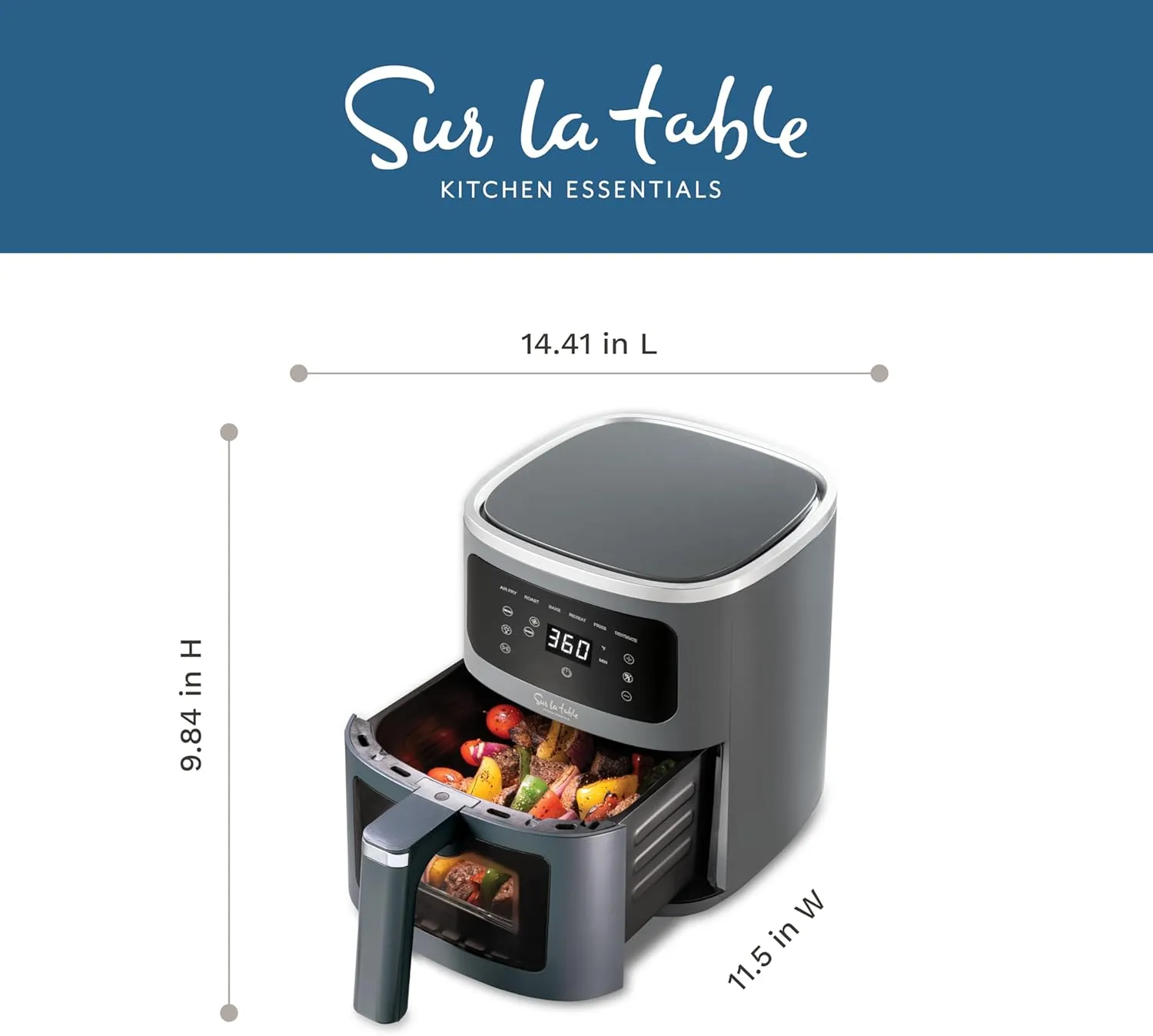 Sur La Table Compact 4.2 Quart Air Fryer with Viewing Window - Digital LED Touchscreen Display with 6-Presets Including Chicken, Fries, Fish, Meat, Veggies, 1300W