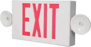 Sure-Lites LED Exit Sign with Emergency Lights, Two LED Light Heads, White with Red or Green Letters, Single or Double Sided, Battery Backup, 120-277V