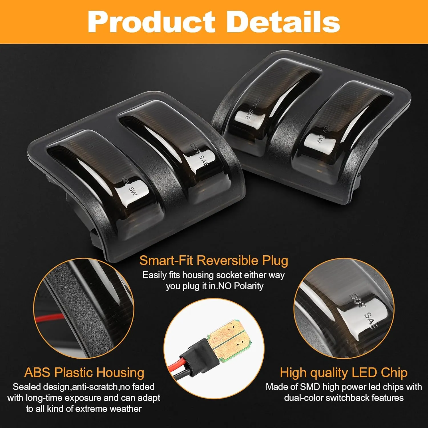 Switchback Side Mirror Marker Lights Compatible With Ford 2008-2016 F250 F350 F450 F550 Super Duty Turn Signal Running Light, White LED Parking Lamp, Amber LED Turn Signal Lights (Smoked Lens)