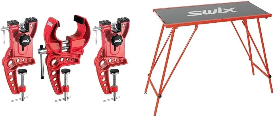 Swix T149-50 Ski Vise with 50mm Wide Jaws | Durable Adjustable Clamps for Waxing and Tuning Alpine & T754 Economy Waxing Table 96cm x 45cm | Durable Compact Wax Table for Skis & Snowboard