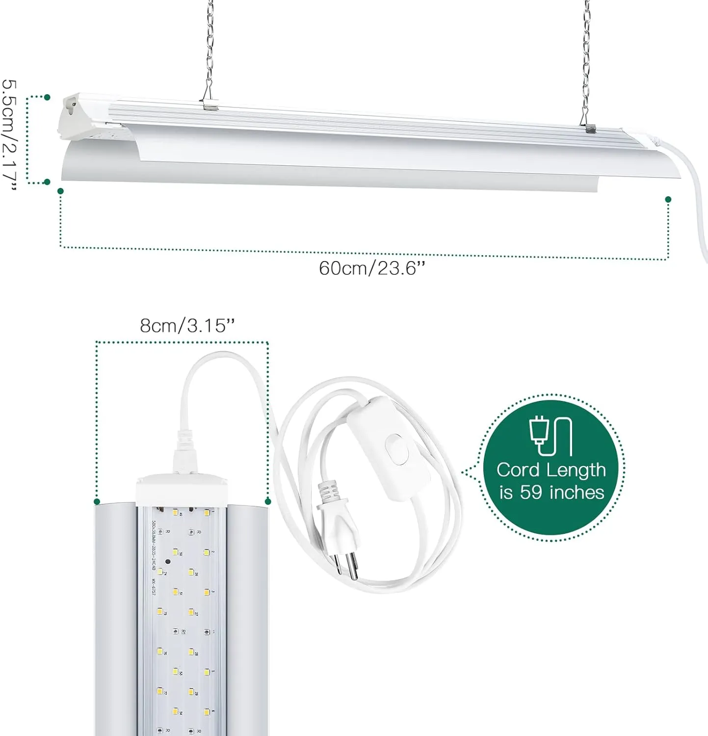 SZHLUX Grow Light 2FT 80W (2×40W) Full Spectrum LED Linkable Sunlight Plant Light for Indoor Plants, Grow Lamp Strip with On/Off Switch - 2 Pack