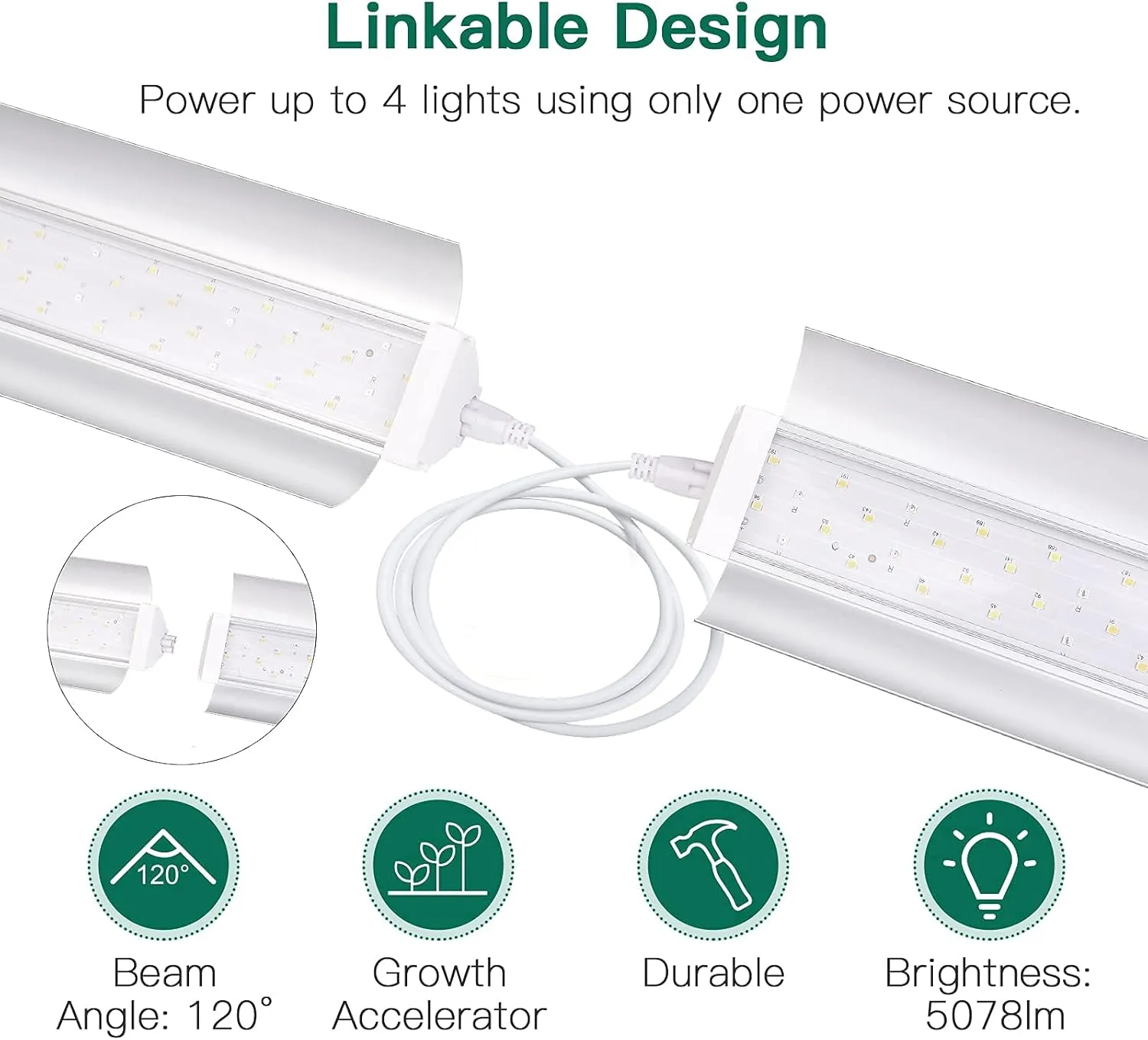 SZHLUX Grow Light 2FT 80W (2×40W) Full Spectrum LED Linkable Sunlight Plant Light for Indoor Plants, Grow Lamp Strip with On/Off Switch - 2 Pack