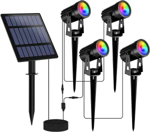 T-SUNUS Solar Spot Lights Outdoor Color Changing, Solar Landscape Spotlights RGB Lighting Waterproof IP65 Wall Lamp 9.8ft Cable for Patio, Pathway, Yard, Garden, Holiday Decoration (Multi-Color)
