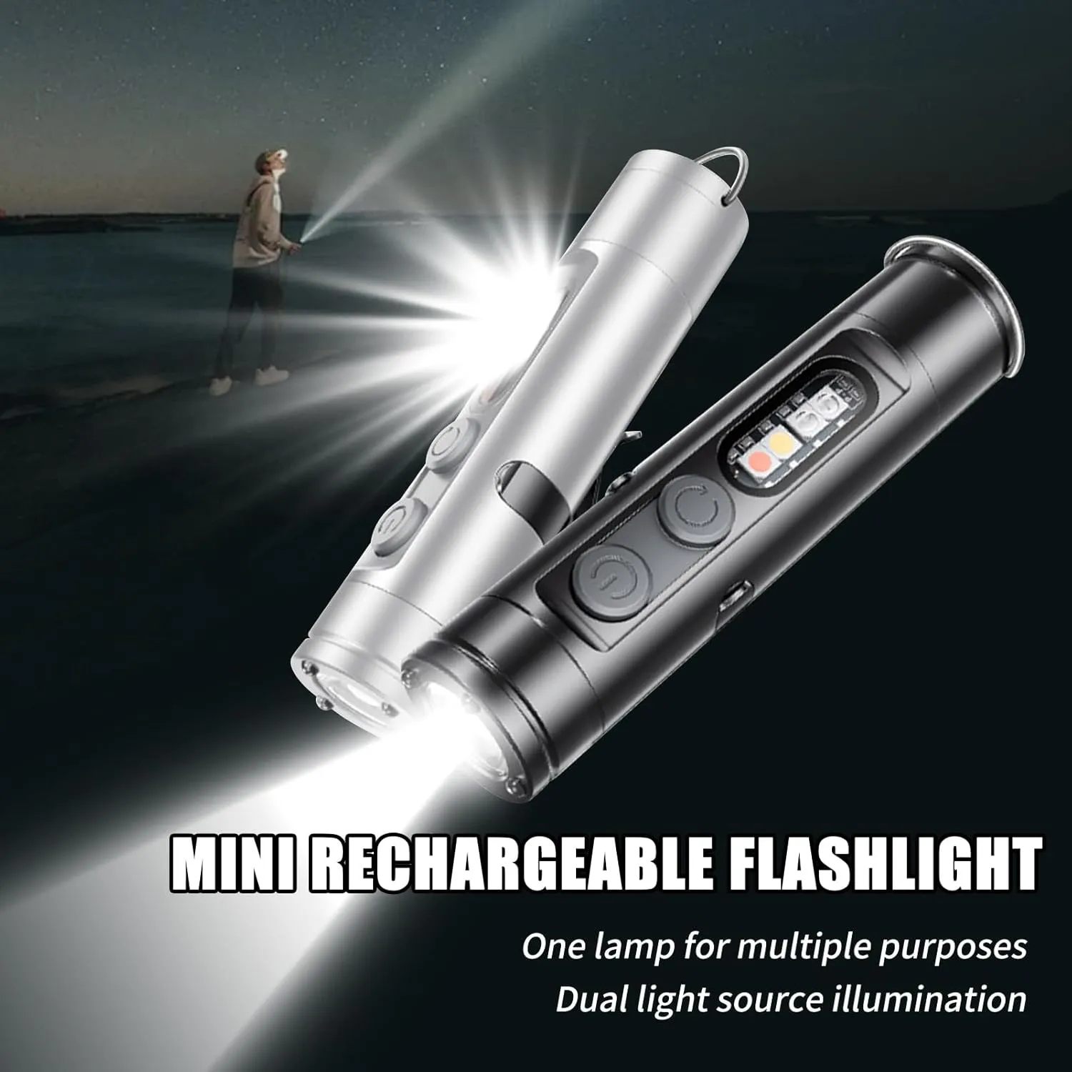 Taclite Mini - The Ultimate Everyday Micro Tool, Taclite Flashlight, Mini Rechargeable EDC Flashlight, High Lumens with Hat Clip, Waterproof, 3 Brightnes, for Hiking (2pcs)