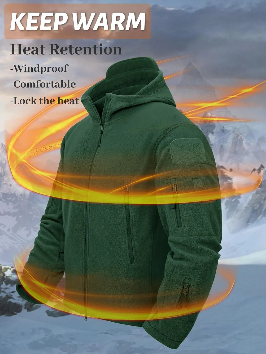 TACVASEN Mens Fleece Jacket Full Zip Tactical Hoodies Winter Coats Windproof Hoodies Warm Hunting