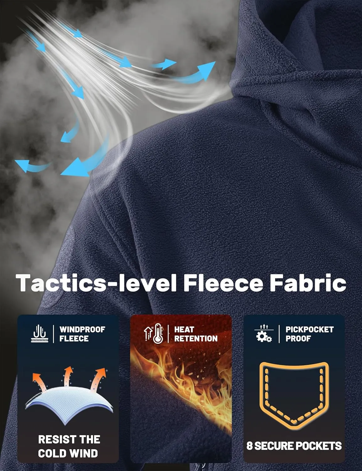 TACVASEN Mens Fleece Jacket Full Zip Tactical Hoodies Winter Coats Windproof Hoodies Warm Hunting