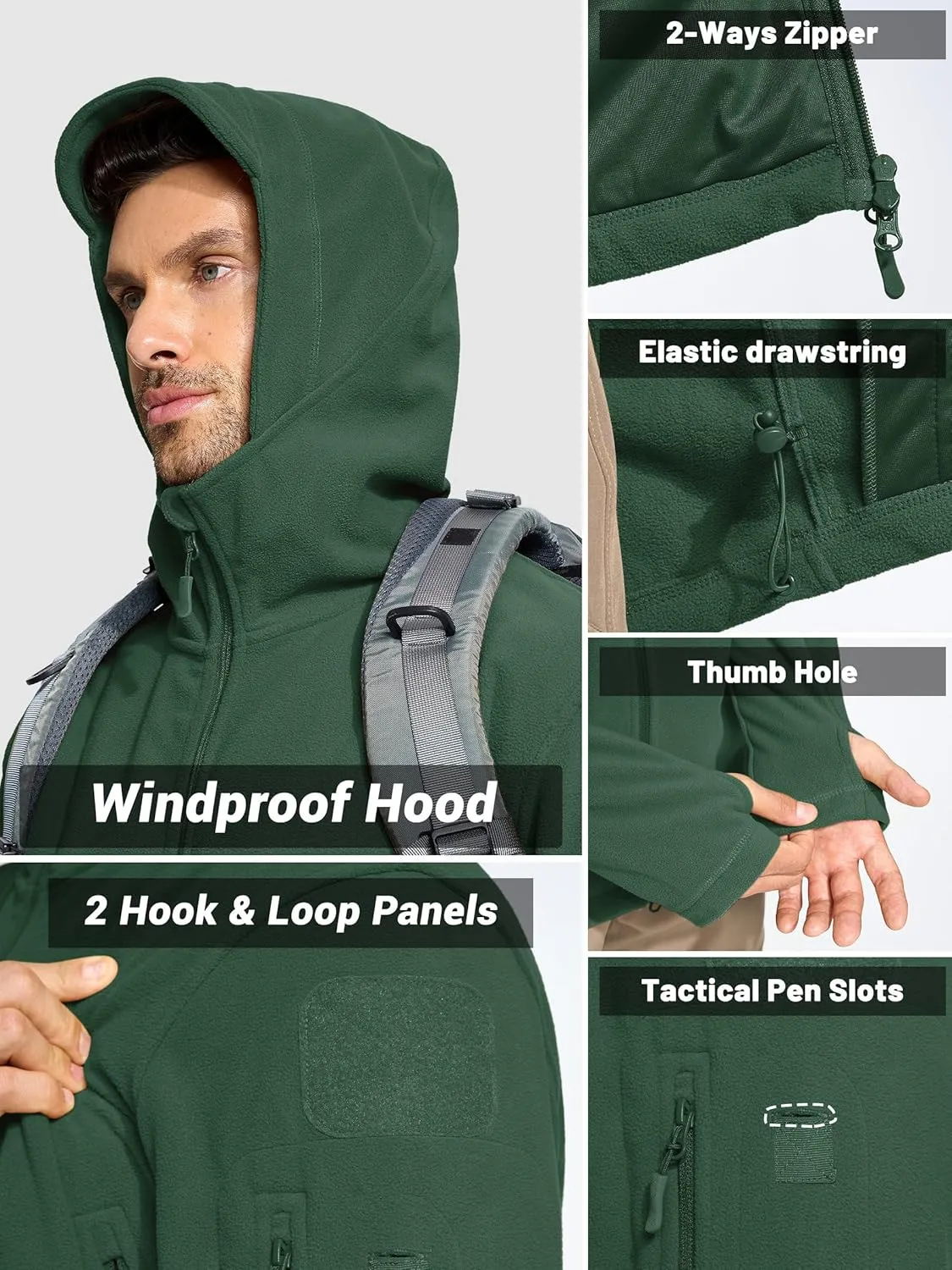 TACVASEN Mens Fleece Jacket Full Zip Tactical Hoodies Winter Coats Windproof Hoodies Warm Hunting