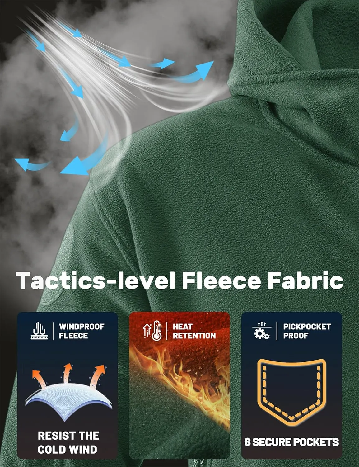 TACVASEN Mens Fleece Jacket Full Zip Tactical Hoodies Winter Coats Windproof Hoodies Warm Hunting