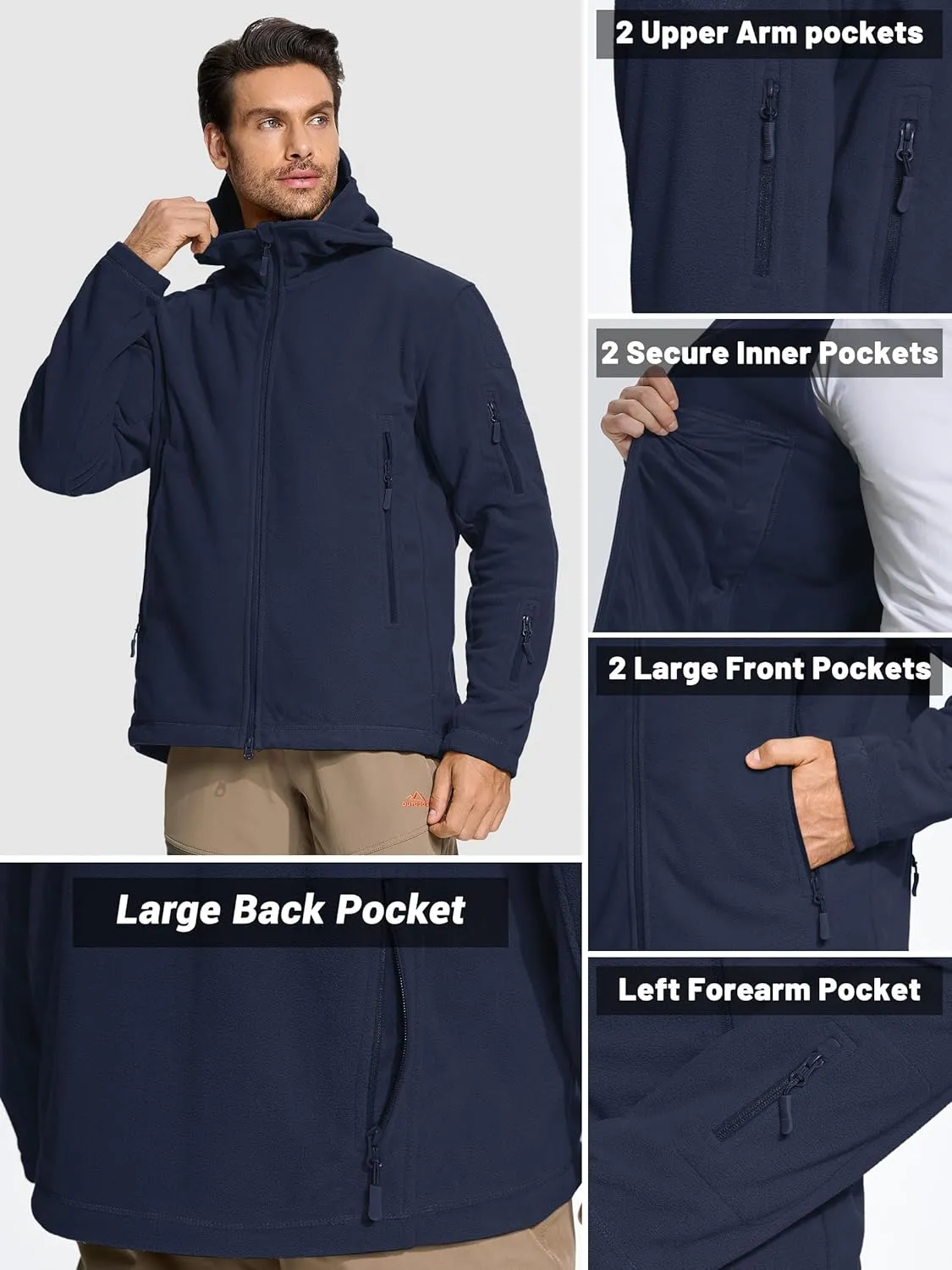 TACVASEN Mens Fleece Jacket Full Zip Tactical Hoodies Winter Coats Windproof Hoodies Warm Hunting