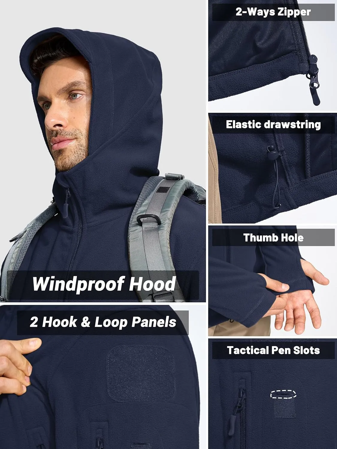 TACVASEN Mens Fleece Jacket Full Zip Tactical Hoodies Winter Coats Windproof Hoodies Warm Hunting
