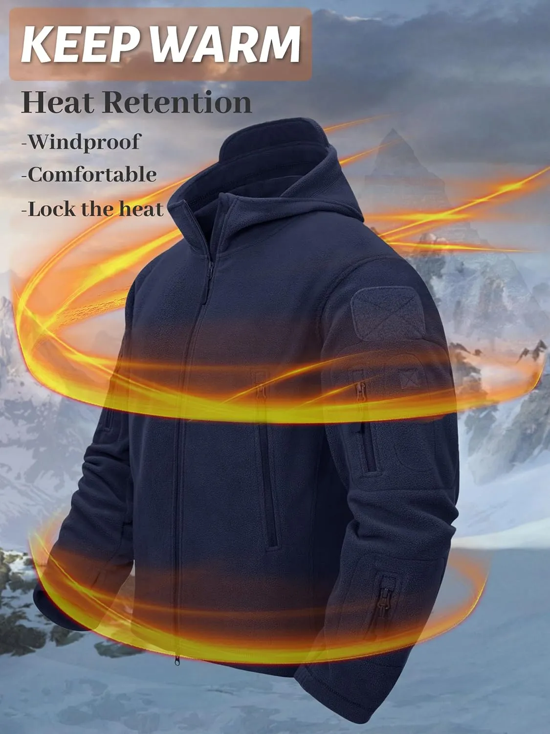 TACVASEN Mens Fleece Jacket Full Zip Tactical Hoodies Winter Coats Windproof Hoodies Warm Hunting