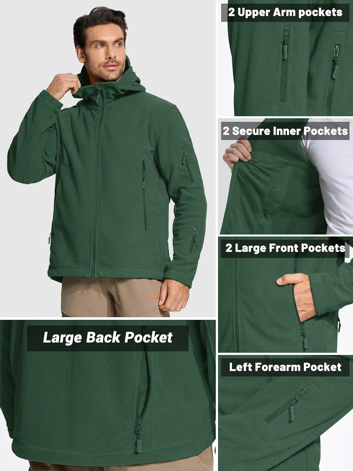 TACVASEN Mens Fleece Jacket Full Zip Tactical Hoodies Winter Coats Windproof Hoodies Warm Hunting