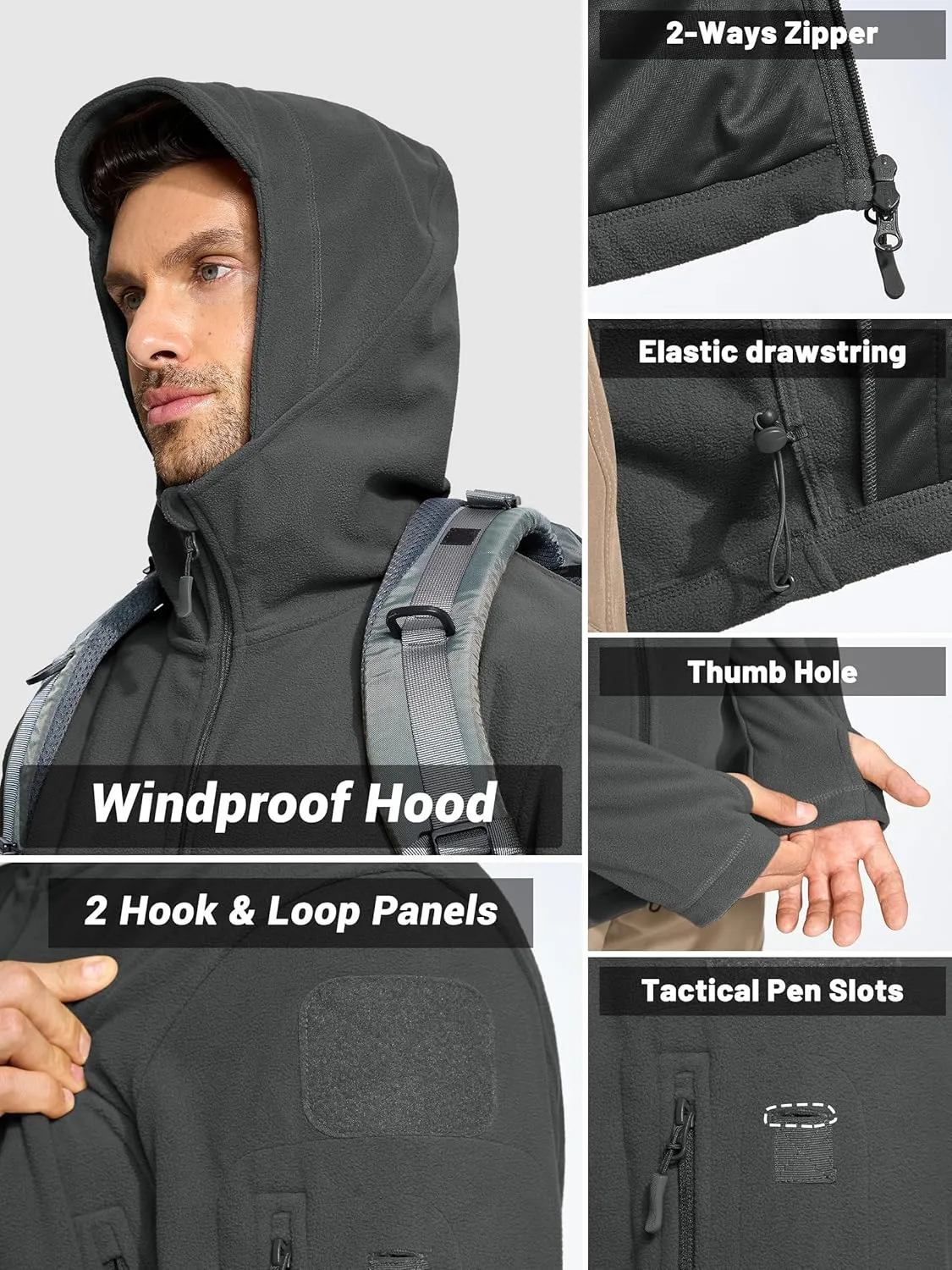 TACVASEN Mens Fleece Jacket Full Zip Tactical Hoodies Winter Coats Windproof Hoodies Warm Hunting
