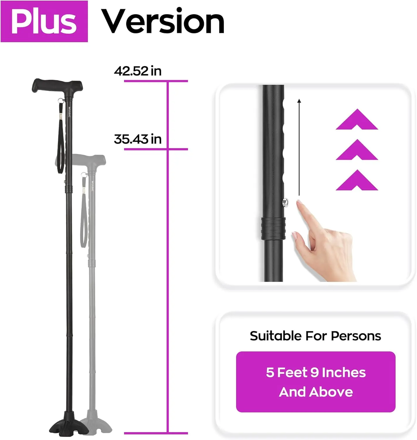 Tall Men's Walking Cane 42.52 in. Extra Long Walking Canes Easy to Travel is Suit for Big People Over 5 Feet 9 Inches (Black)