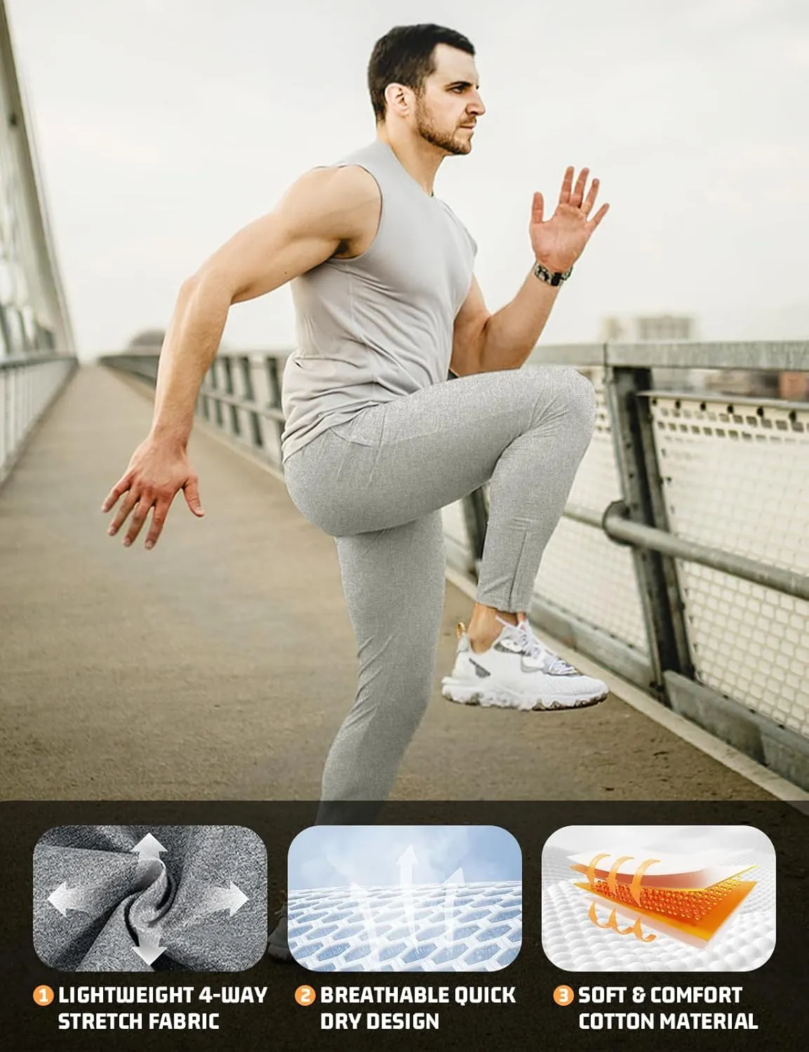 TBMPOY Men's Tapered Joggers Workout Athletic Running Sweatpants Slim Fit Drawstring Pants with Pockets