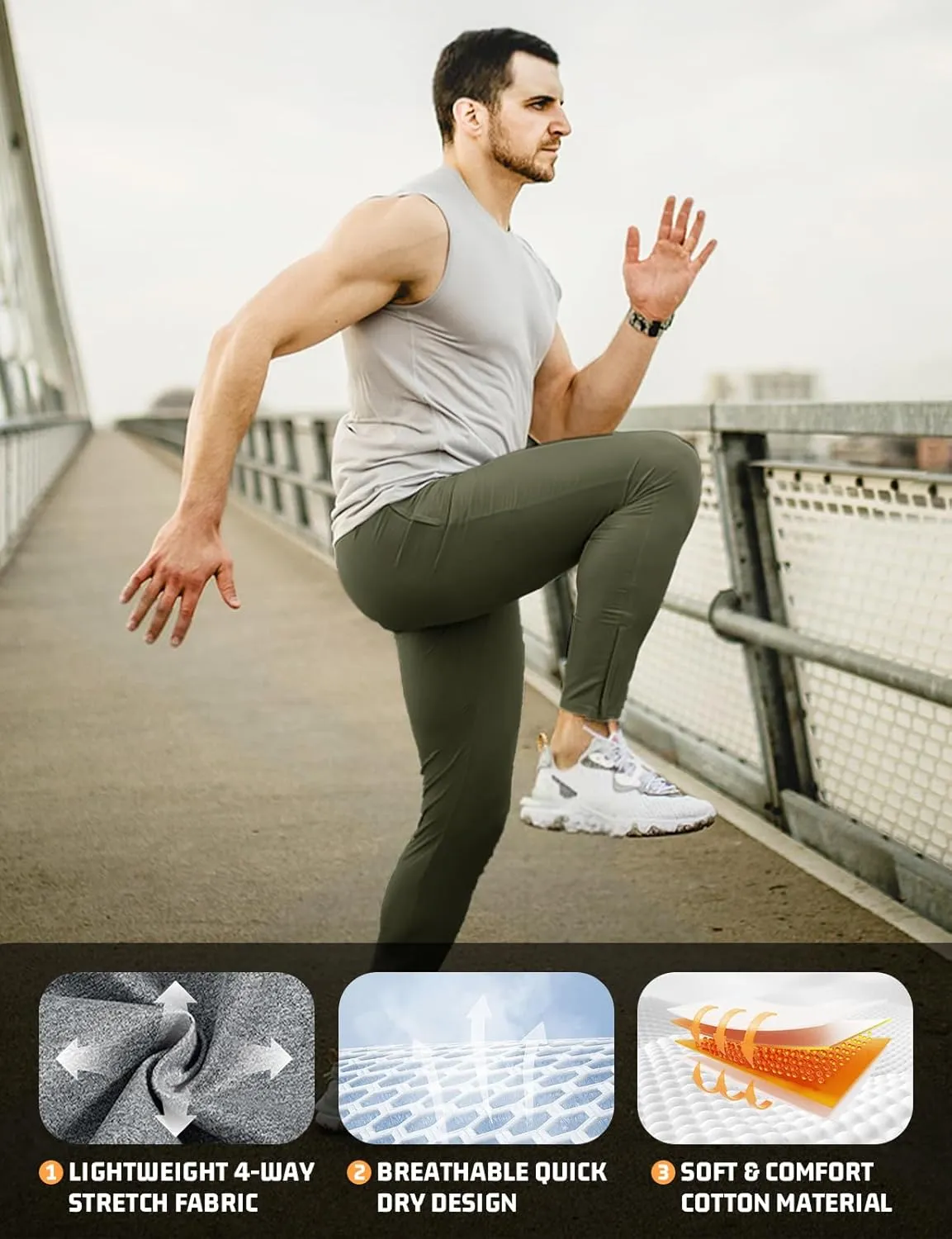 TBMPOY Men's Tapered Joggers Workout Athletic Running Sweatpants Slim Fit Drawstring Pants with Pockets