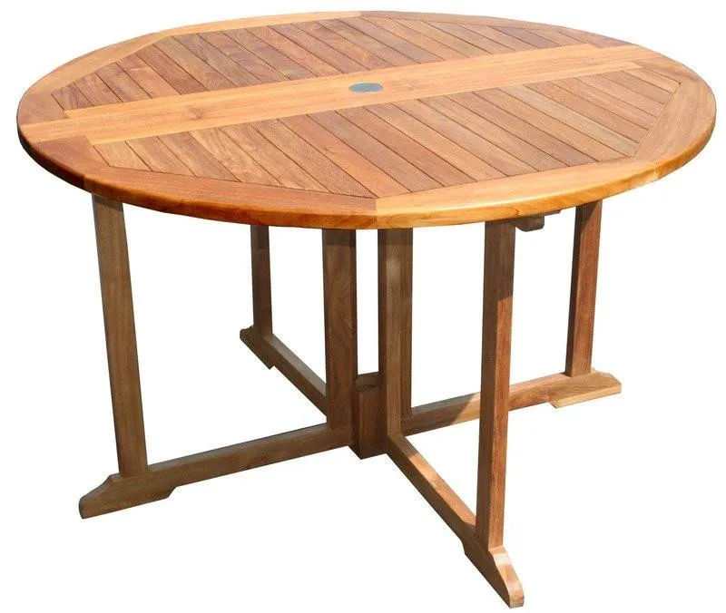 Teak Wood Butterfly Round Outdoor Patio Folding Table, 47 Inch