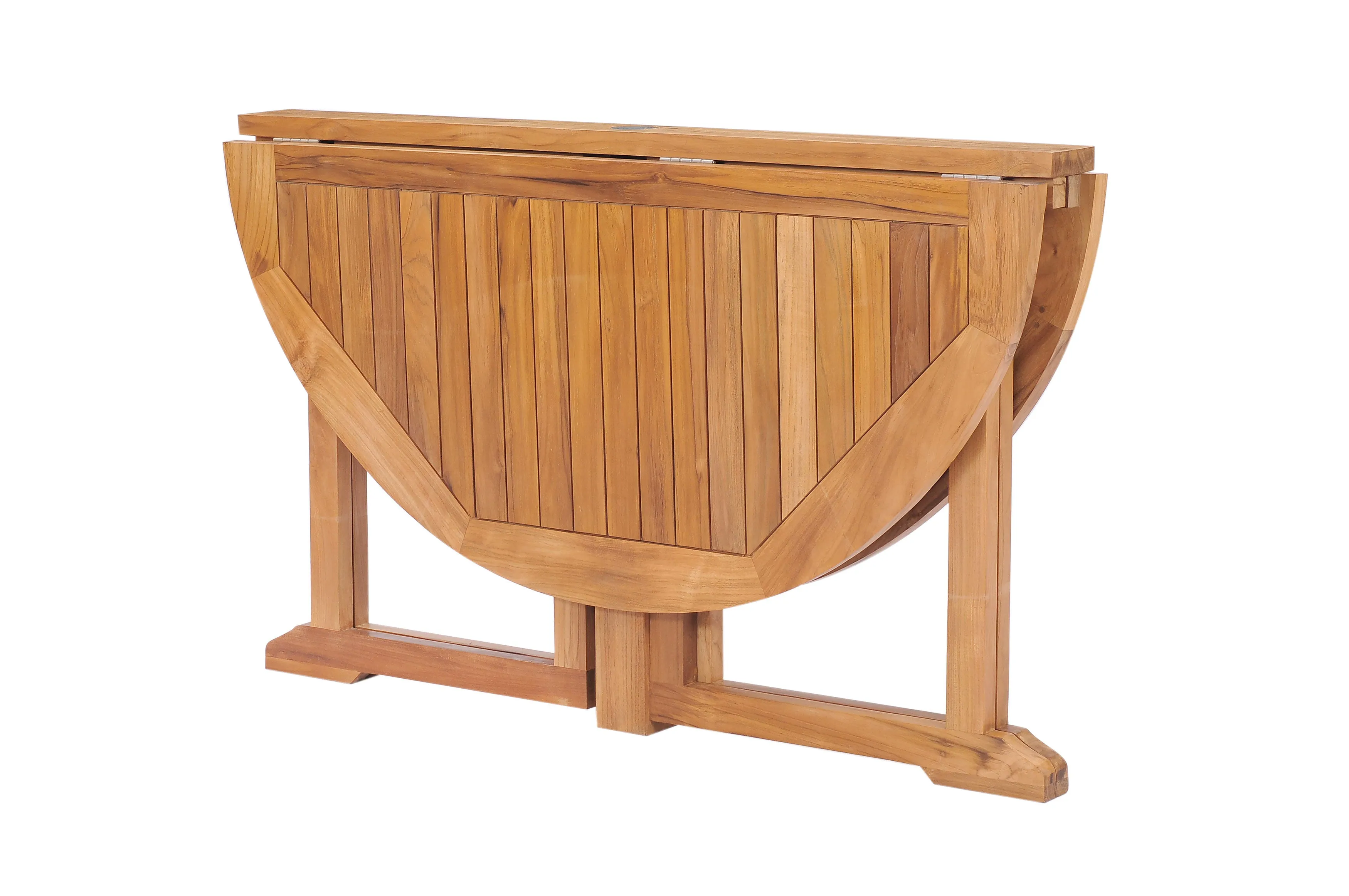 Teak Wood Butterfly Round Outdoor Patio Folding Table, 47 Inch