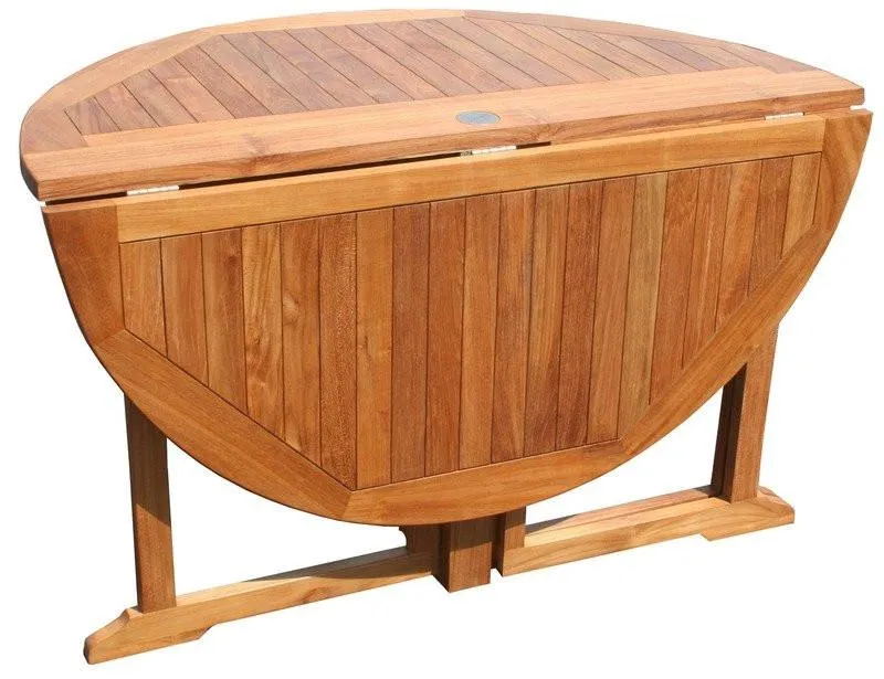 Teak Wood Butterfly Round Outdoor Patio Folding Table, 47 Inch
