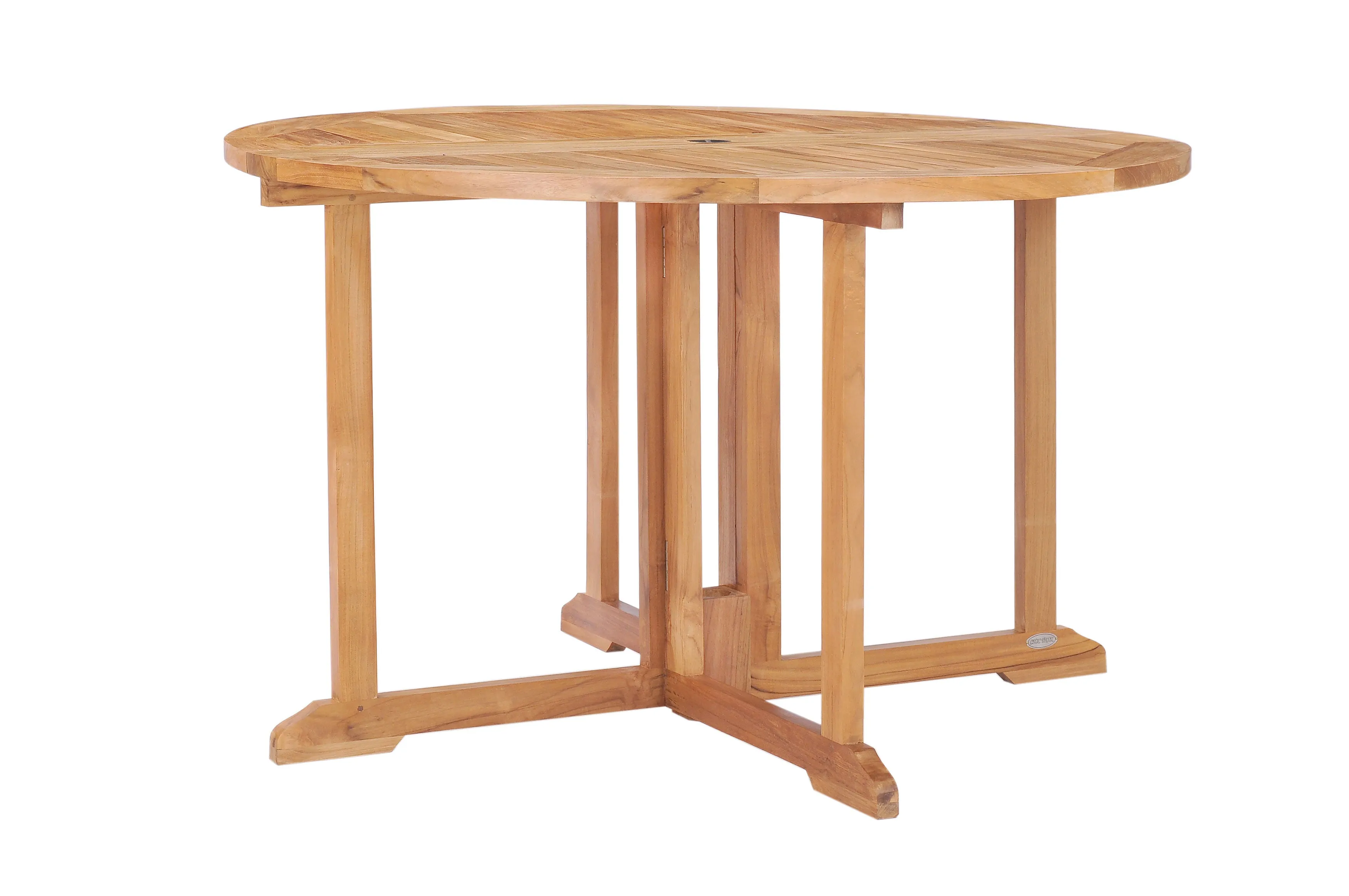 Teak Wood Butterfly Round Outdoor Patio Folding Table, 47 Inch