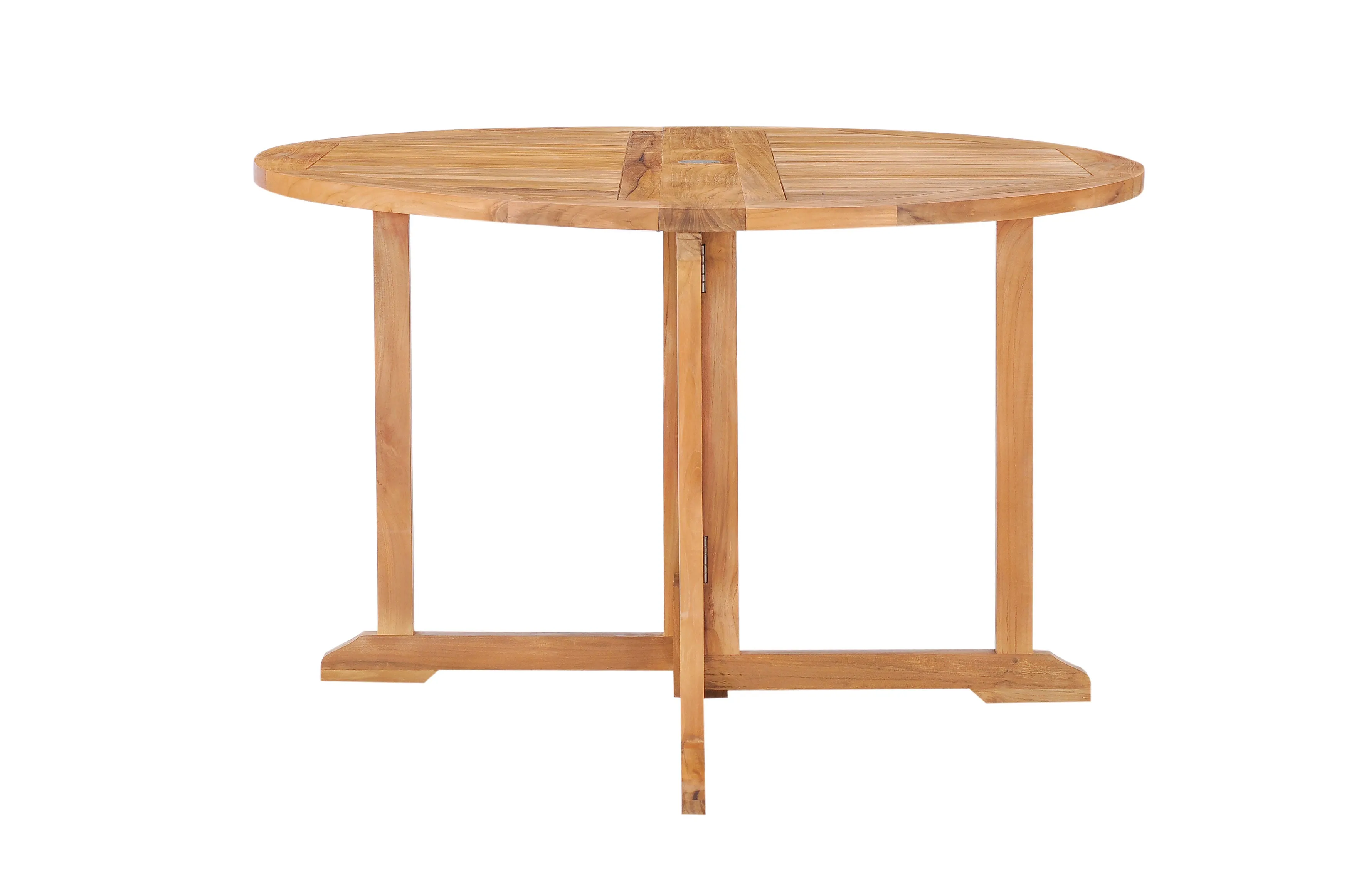 Teak Wood Butterfly Round Outdoor Patio Folding Table, 47 Inch