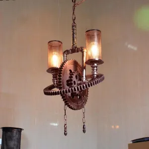TFCFL Farmhouse Chandelier, Steampunk Style Pendant Lighting Fixture, Vintage Industrial Gear Ceiling Hanging Lamp with Adjustable Chain for Kitchen Island Restaurant Bar E27 X 2