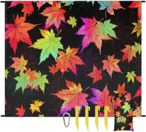 Thanksgiving Beach Blanket, Sandproof Beach Mat, 68 x 59 Waterproof Quick Drying Sand Free Mat with 4 x Ground Spikes for Outdoor Travel Camping Hiking, Maple Leaves Autumn