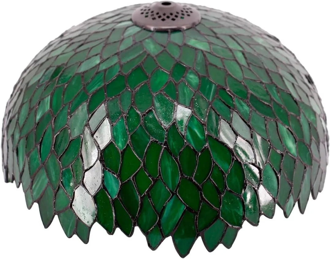 Tiffany Lamp Shade Replacement W16H7 Inch Green Stained Glass Wisteria Lampshade For Table Lamps FLoor Lamp Ceiling Fixture (3 Hooks Inside)Pendant Hanging Light S523 WERFACTORY Home Office Decoration