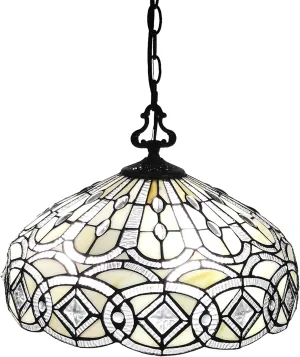 Tiffany Style Hanging Pendant Lamp 16" Wide Stained Glass White Jeweleds Beads Mahogany Antique Vintage Light Decor Restaurant Game Living Dining Room Kitchen Gift AM295HL16B Amora Lighting