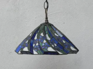 Tiffany Style Stained Glass Small Blue Black White Pendant Lamp