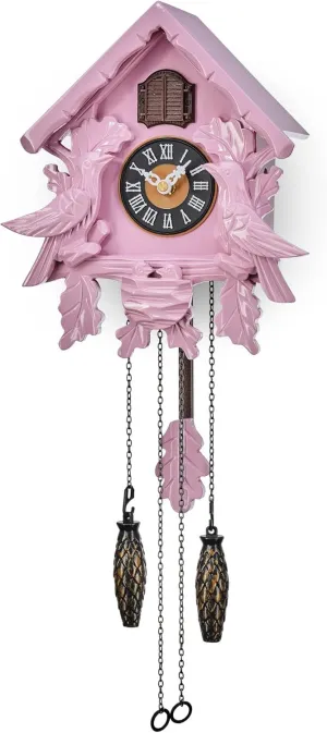 TIMEGEAR Cuckoo Clock with Night Mode, Singing Bird, Wooden Decorations and Swinging Pendulum (Pink)