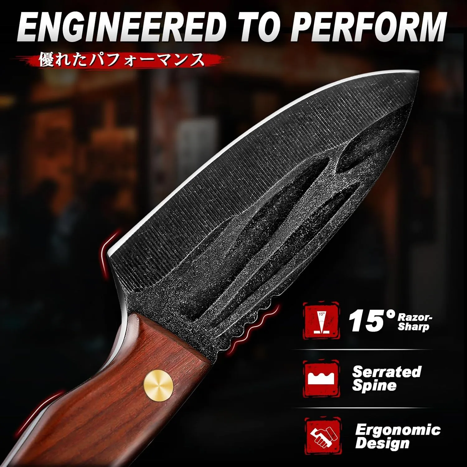 TIVOLI Butcher Knife–Japanese Style Paring Knife, Hand-Forged High Carbon Steel with Walnut Handle, Full Tang Design for Camping, BBQ & Outdoor Cooking