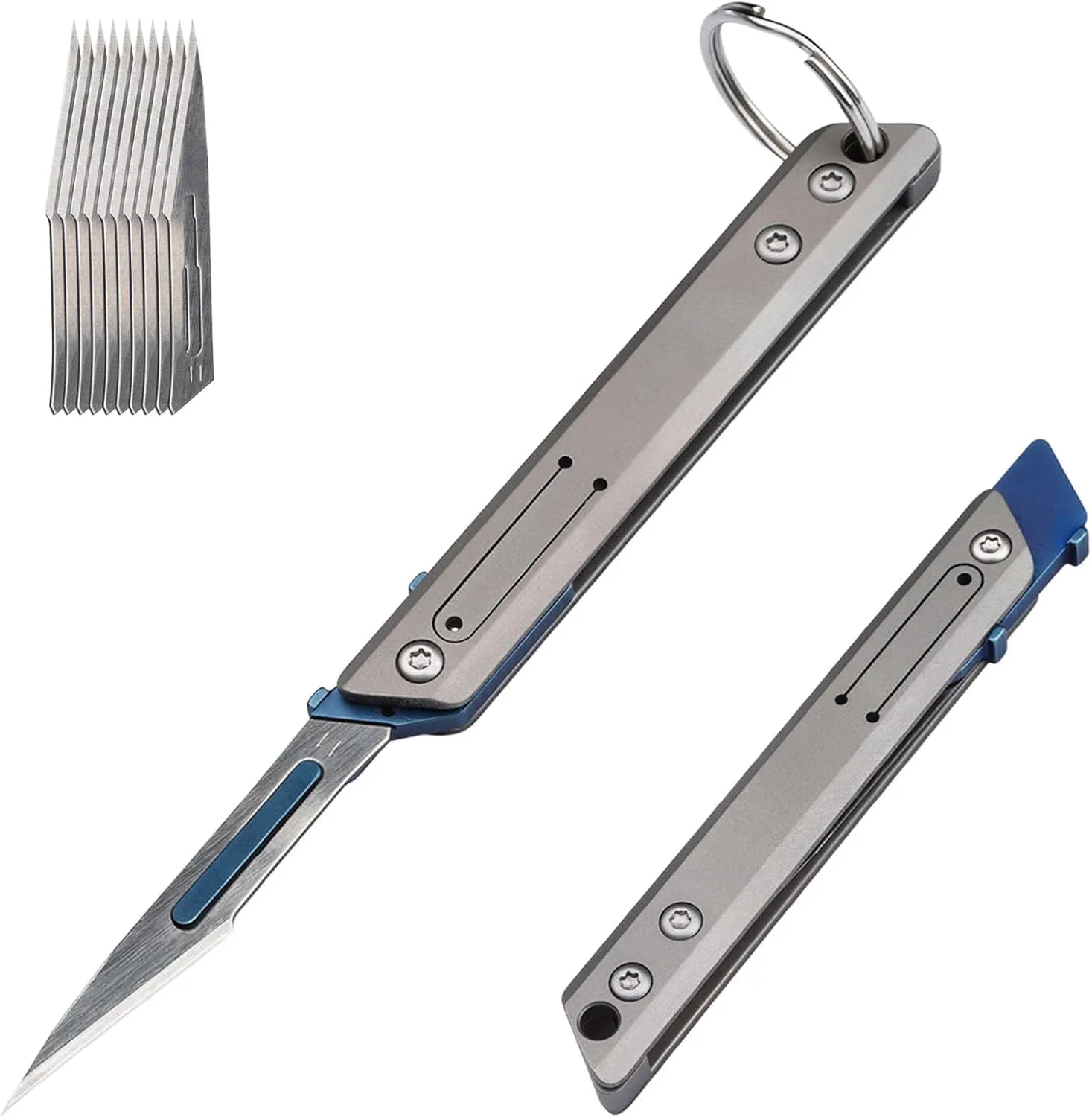 TKK3 Foldable Titanium Utility Knife, Small EDC Pocket Knife with 10pcs Replaceable #11 Blades, Folding Pocket Utility Knife for Outdoor, Cool Gadgets gift for Men