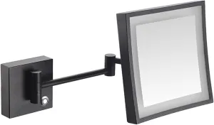 Touch Dimming Makeup Mirror with Lights and 3X Magnification, Square LED Wall Mounted Bathroom Vanity Mirror, Rotable Extendable Shaving Mirror,Nickel,Plug in (Color : Black, Size : Hardwired)