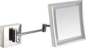 Touch Dimming Makeup Mirror with Lights And 3X Magnification, Square LED Wall Mounted Bathroom Vanity Mirror, Rotable Extendable Shaving Mirror,Nickel,Plug In ( Color : Nickel , Size : Hardwired )