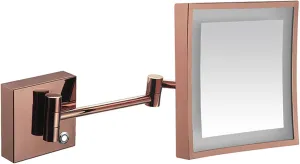 Touch Dimming Makeup Mirror with Lights And 3X Magnification, Square LED Wall Mounted Bathroom Vanity Mirror, Rotable Extendable Shaving Mirror,Nickel,Plug In ( Color : Rose Gold , Size : Hardwired )