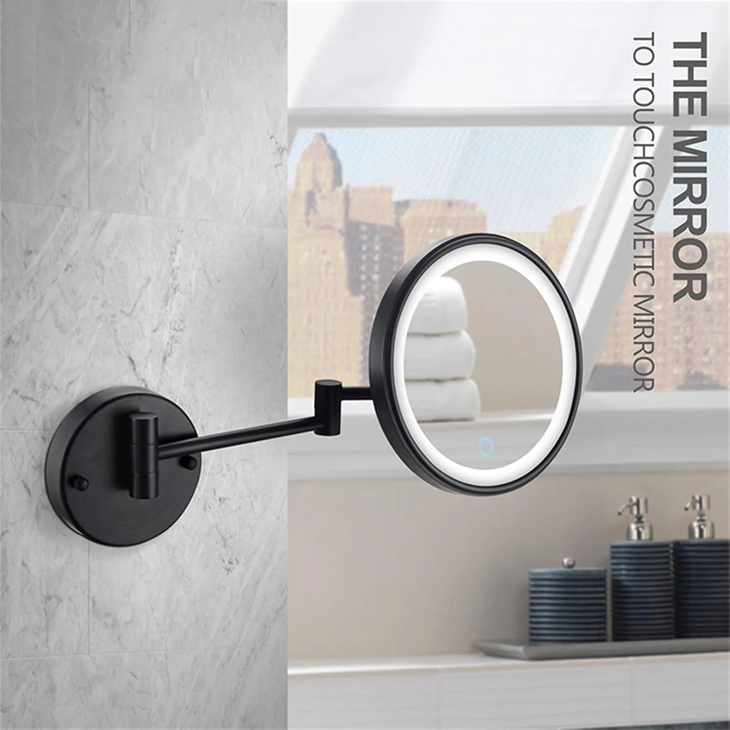 Touch Dimming Switch Makeup Mirror with Lights And 10X Magnification, LED Wall Mounted Vanity Mirror, Rotable Extendable Shaving Mirror,Rose gold,Plug In