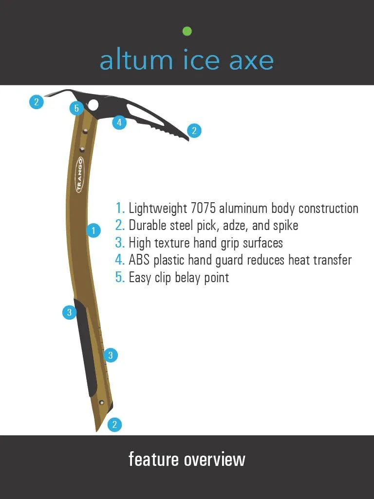 Trango Altum Ice Ax - Lightweight Ice Axe for Mountaineering, Ice Climbing, and Glacier Travel, Gold, 45 cm