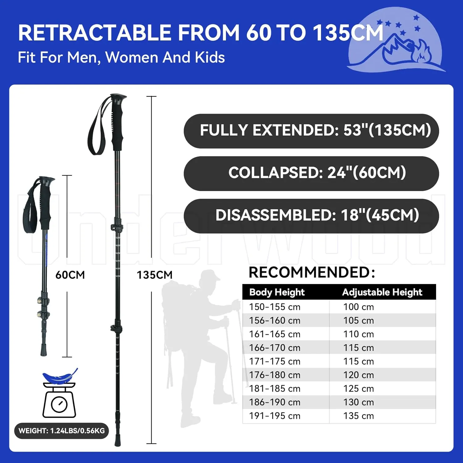 Trekking Poles Collapsible Hiking Poles - 2 Pack Adjustable Aluminum Hiking Sticks, Lightweight Walking Sticks for Women, Men, Seniors, Kids, Walking Poles for Backpacking by Underwood Aggregator
