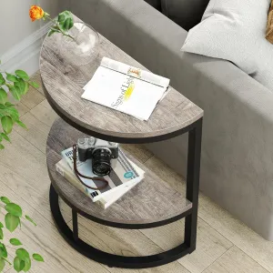 Tribesigns 2-Tier End Table Semi Circle, Small Half Round Side Table with Storage Shelf, Wood Accent Slim C Table for Sofa Couch, Living Room, Bedroom, Small Space, Easy Assembly, Rustic Grey