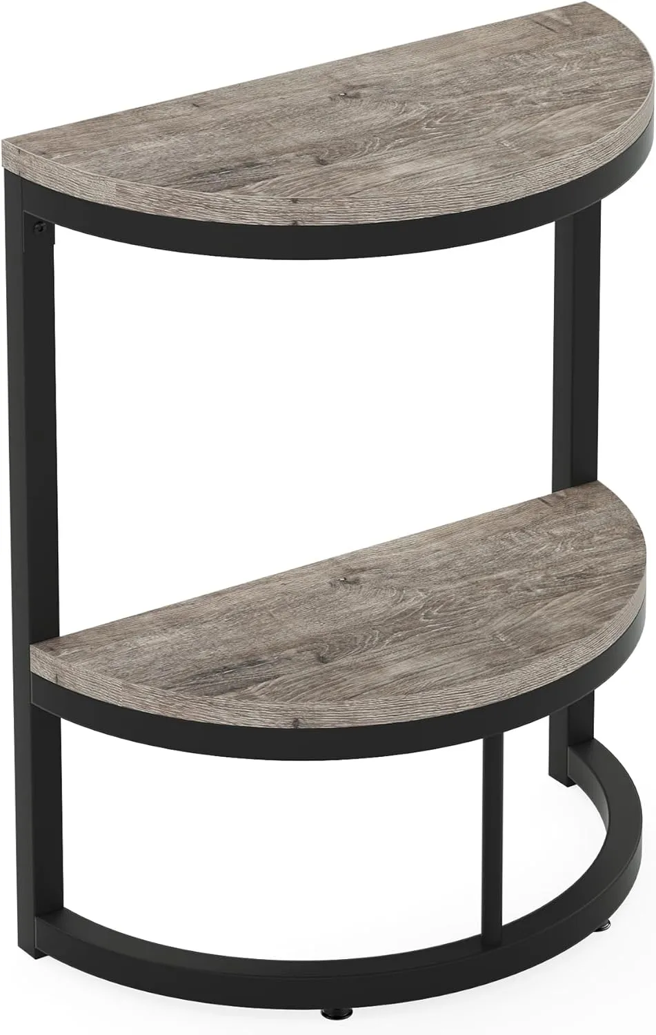 Tribesigns 2-Tier End Table Semi Circle, Small Half Round Side Table with Storage Shelf, Wood Accent Slim C Table for Sofa Couch, Living Room, Bedroom, Small Space, Easy Assembly, Rustic Grey