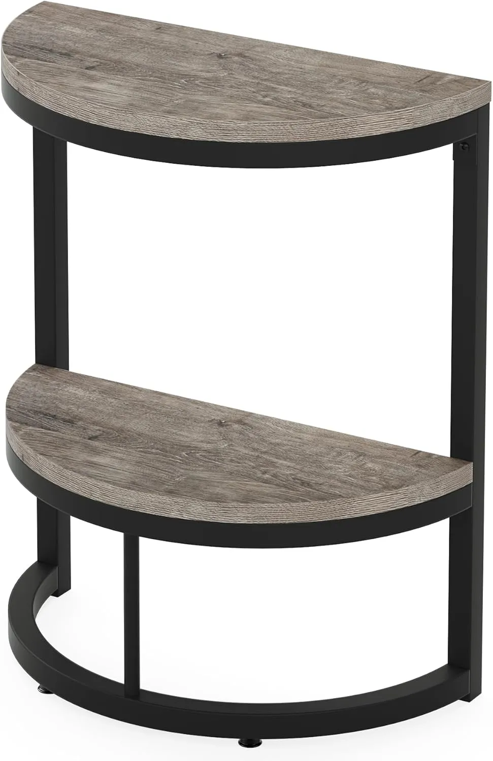 Tribesigns 2-Tier End Table Semi Circle, Small Half Round Side Table with Storage Shelf, Wood Accent Slim C Table for Sofa Couch, Living Room, Bedroom, Small Space, Easy Assembly, Rustic Grey