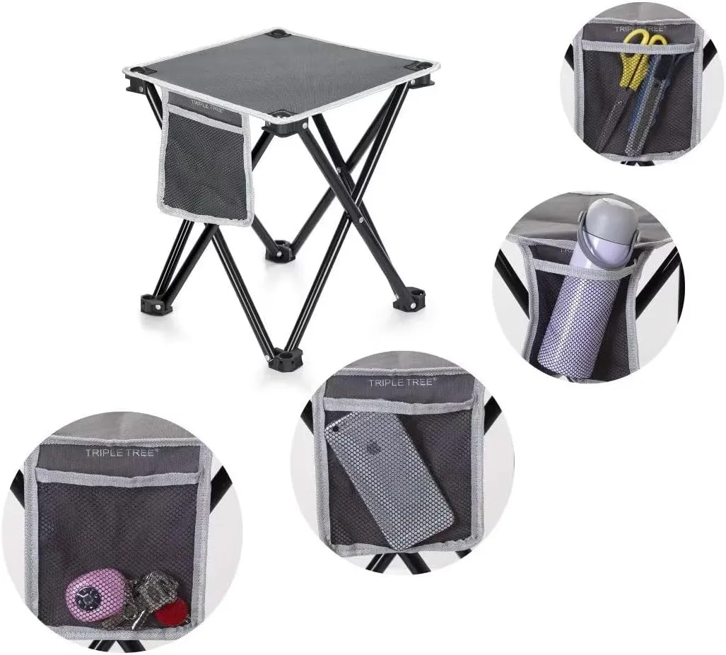TRIPLE TREE 2 Pack Camping Stool, Grey, 13.8 Inch Portable Folding Stool for Outdoor Walking Hiking Fishing 400 Lbs Capacity with Carry Bag