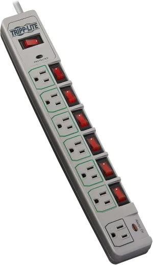 Tripp Lite TLP76MSG 7 Outlet (6 Individually Controlled) Surge Protector Power Strip, 6ft Cord, Lifetime Limited Warranty & Dollar 25K Insurance, Grey