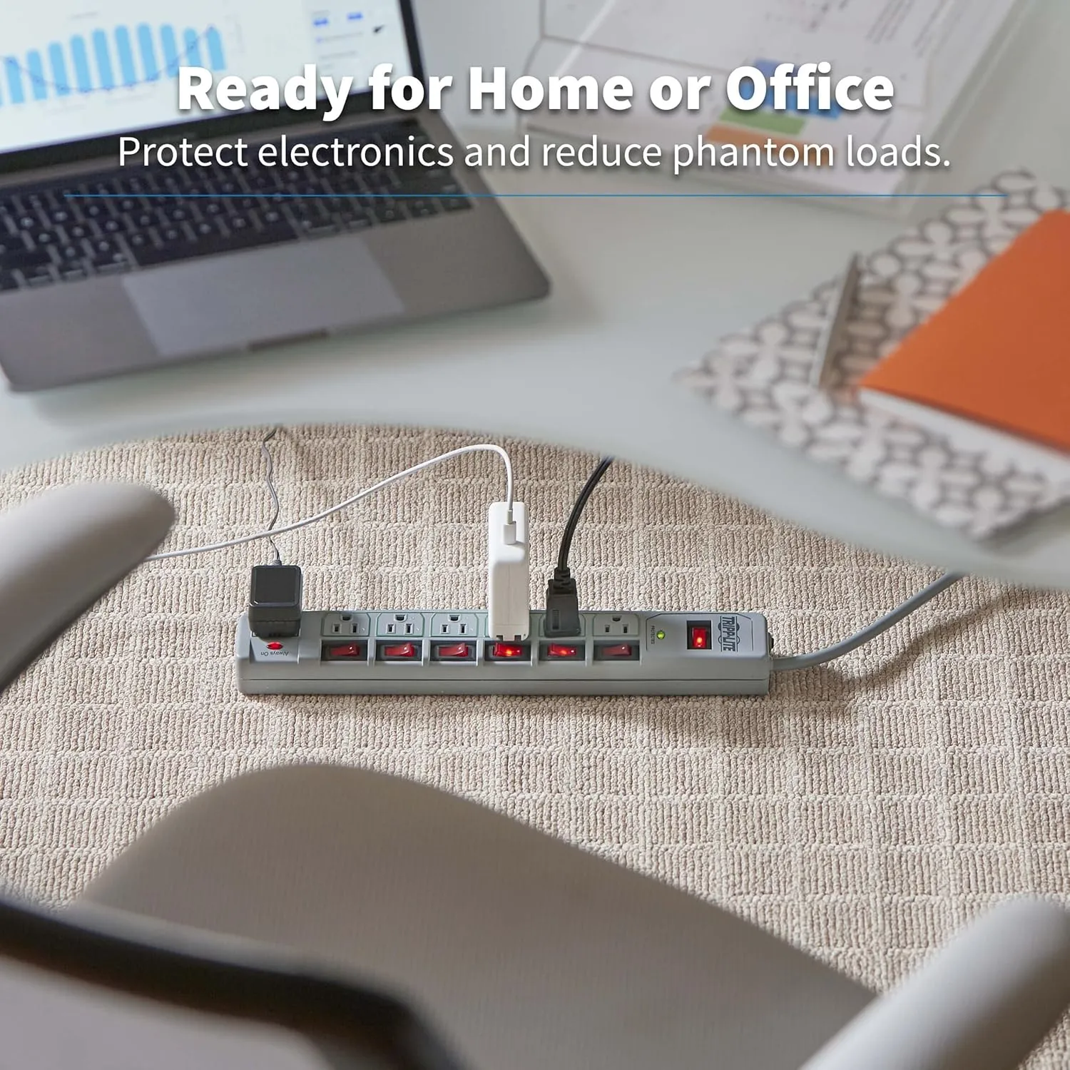 Tripp Lite TLP76MSG 7 Outlet (6 Individually Controlled) Surge Protector Power Strip, 6ft Cord, Lifetime Limited Warranty & Dollar 25K Insurance, Grey