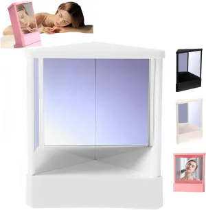 True mirror non reversing with True Image Reflection Pocket Makeup,Compact Table Vanity Mirror with Stand Self Hair Cutting Tools Precision Glass for Dressing Table Desk Bathroom Bedroom Travel(White)