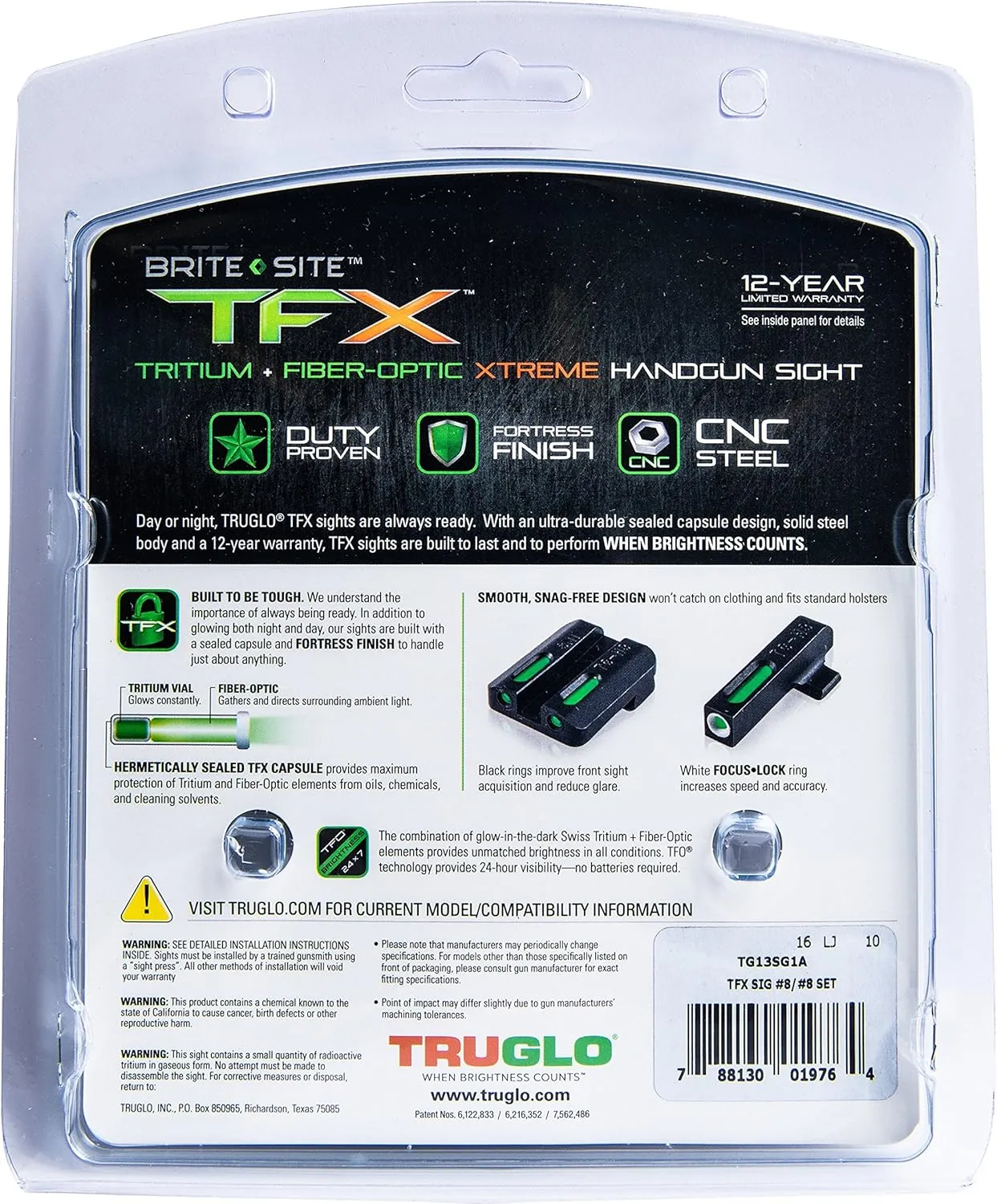 TRUGLO TFX Handgun Sight | Durable Shock-Resistant Compact Brightly Glowing Tritium & Fiber-Optic Xtreme Day/Night Sight for Handguns